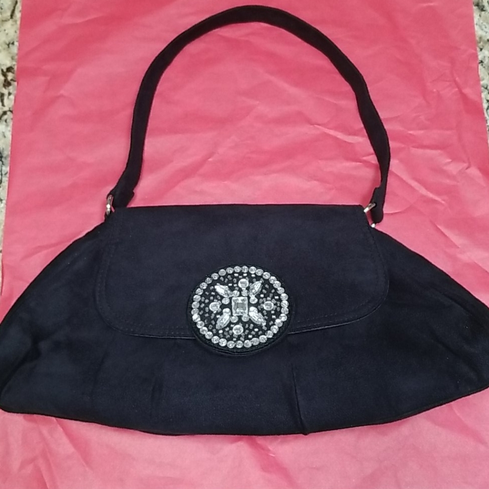 Victoria Secret Black Velvet Sparkle Accent Purse - Picture 1 of 9